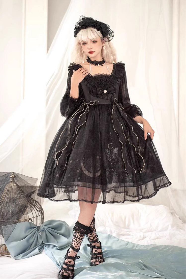 Sweet Lolita Dress - Planet Butterfly Print, 2 Colors, Gothic Style, Classic Style - additional product view 6
