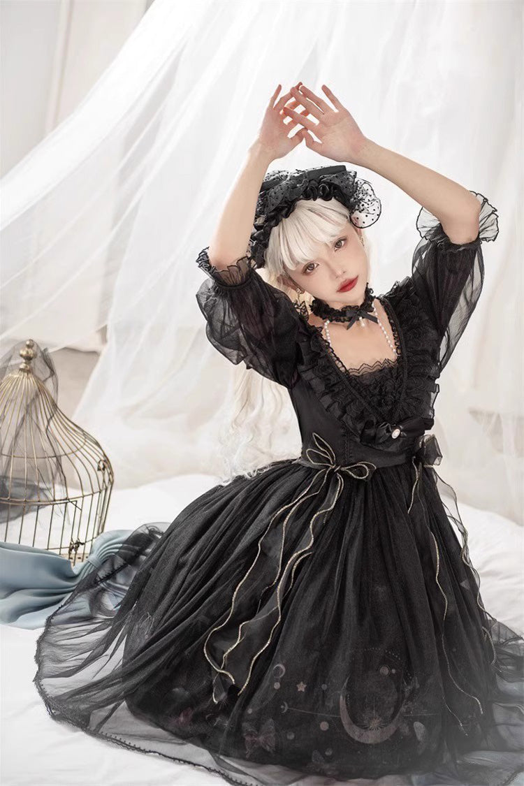 Sweet Lolita Dress - Planet Butterfly Print, 2 Colors, Gothic Style, Classic Style - additional product view 7