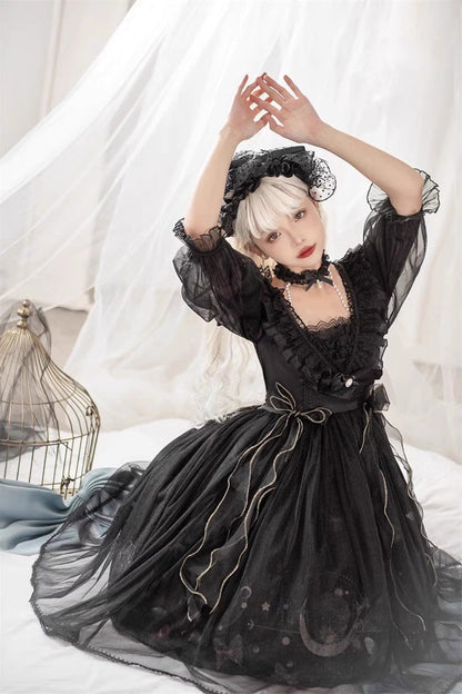 Sweet Lolita Dress - Planet Butterfly Print, 2 Colors, Gothic Style, Classic Style - additional product view 7