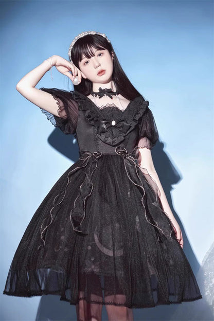 Sweet Lolita Dress - Planet Butterfly Print, 2 Colors, Gothic Style, Classic Style - additional product view 15