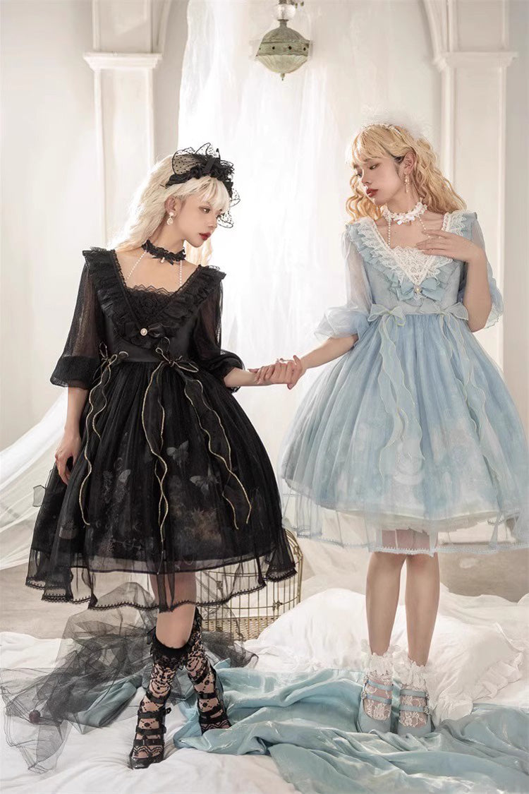 Sweet Lolita Dress - Planet Butterfly Print, 2 Colors, Gothic Style, Classic Style - additional product view 23