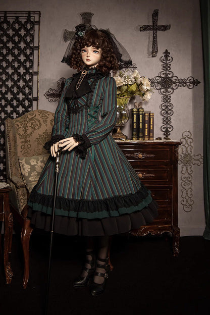 Sweet Lolita Dress - Point Manor Stand Collar, 4 Colors, Striped, Stand Collar, Printed - additional product view 2