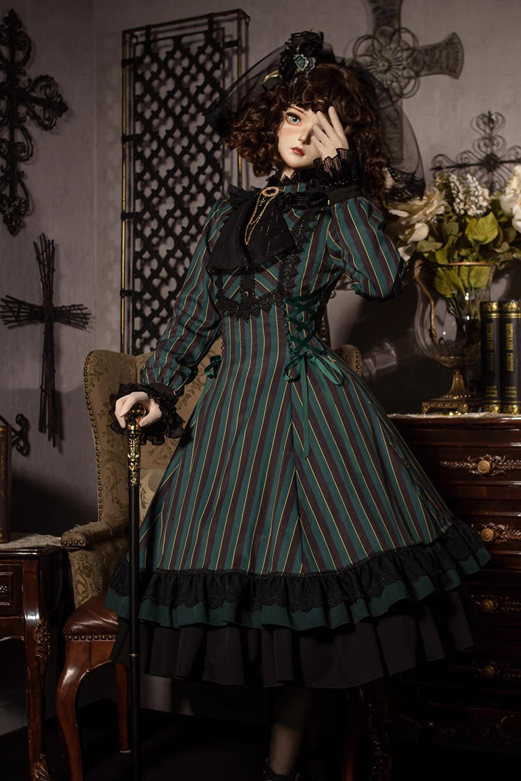 Sweet Lolita Dress - Point Manor Stand Collar, 4 Colors, Striped, Stand Collar, Printed - additional product view 3