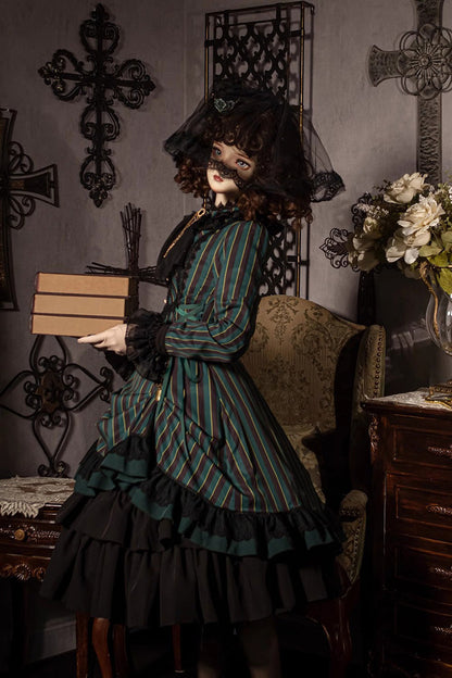 Sweet Lolita Dress - Point Manor Stand Collar, 4 Colors, Striped, Stand Collar, Printed - additional product view 5