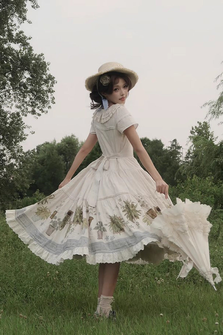 Sweet Lolita Dress - Potted Plant, Ivory, Ruffled, Printed - Tea Party Dress - additional product view 10