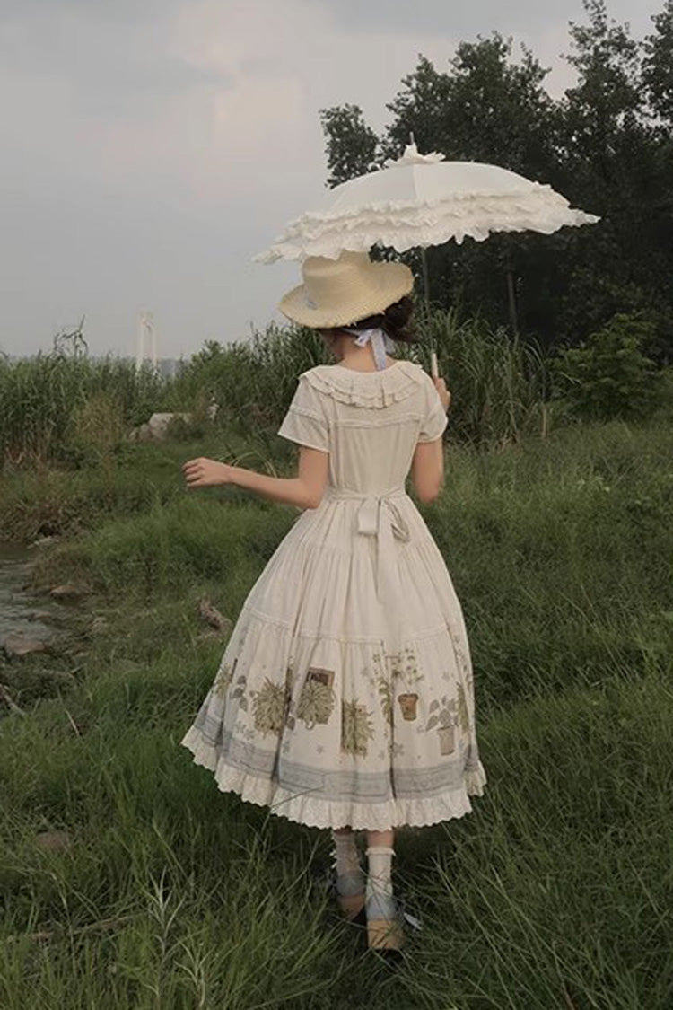 Sweet Lolita Dress - Potted Plant, Ivory, Ruffled, Printed - Tea Party Dress - additional product view 12