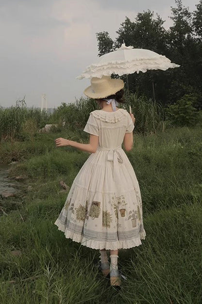 Sweet Lolita Dress - Potted Plant, Ivory, Ruffled, Printed - Tea Party Dress - additional product view 12