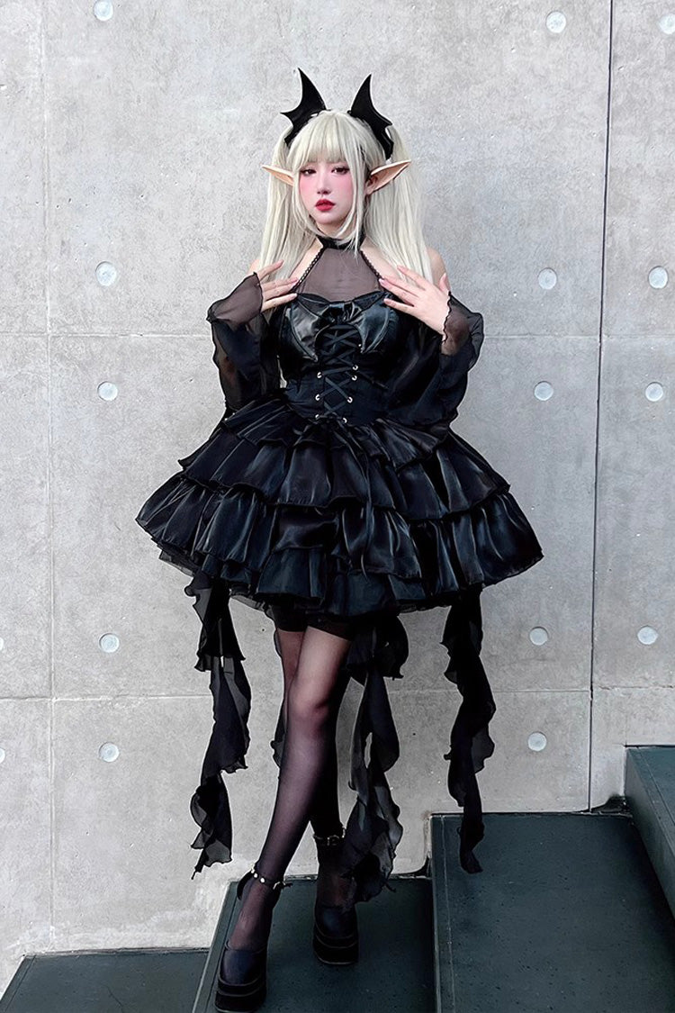 Sweet Lolita Dress - Pure Black Little Devil Sexy, Black, Lace Trim, Layered, Gothic Style - additional product view 2