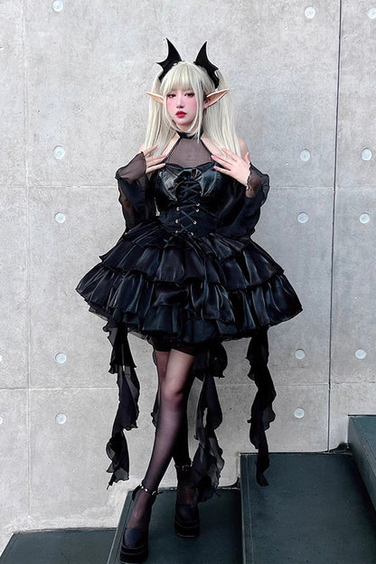 Sweet Lolita Dress - Pure Black Little Devil Sexy, Black, Lace Trim, Layered, Gothic Style - additional product view 2