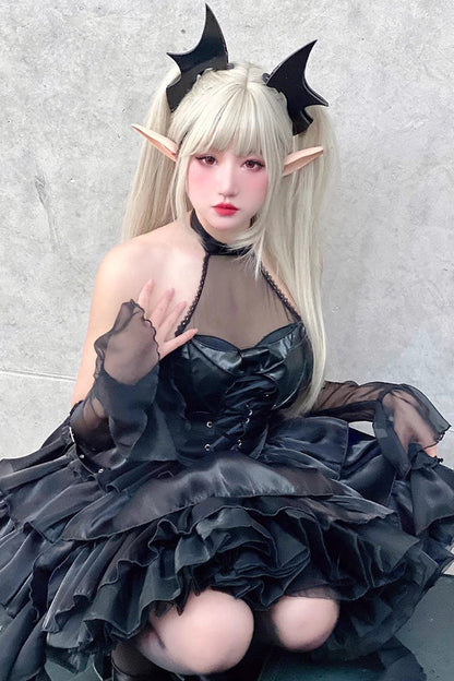 Sweet Lolita Dress - Pure Black Little Devil Sexy, Black, Lace Trim, Layered, Gothic Style - additional product view 3