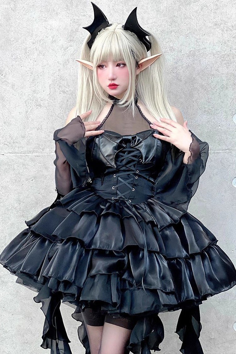Sweet Lolita Dress - Pure Black Little Devil Sexy, Black, Lace Trim, Layered, Gothic Style - additional product view 4
