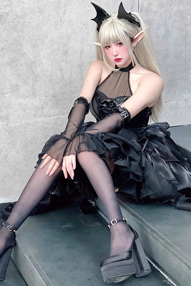 Sweet Lolita Dress - Pure Black Little Devil Sexy, Black, Lace Trim, Layered, Gothic Style - additional product view 5