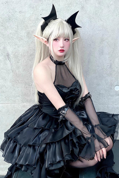 Sweet Lolita Dress - Pure Black Little Devil Sexy, Black, Lace Trim, Layered, Gothic Style - additional product view 6