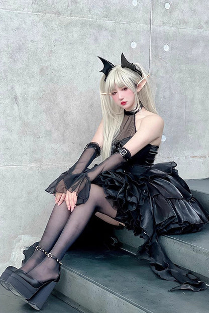 Sweet Lolita Dress - Pure Black Little Devil Sexy, Black, Lace Trim, Layered, Gothic Style - additional product view 7