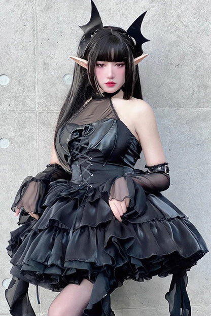 Sweet Lolita Dress - Pure Black Little Devil Sexy, Black, Lace Trim, Layered, Gothic Style - additional product view 9