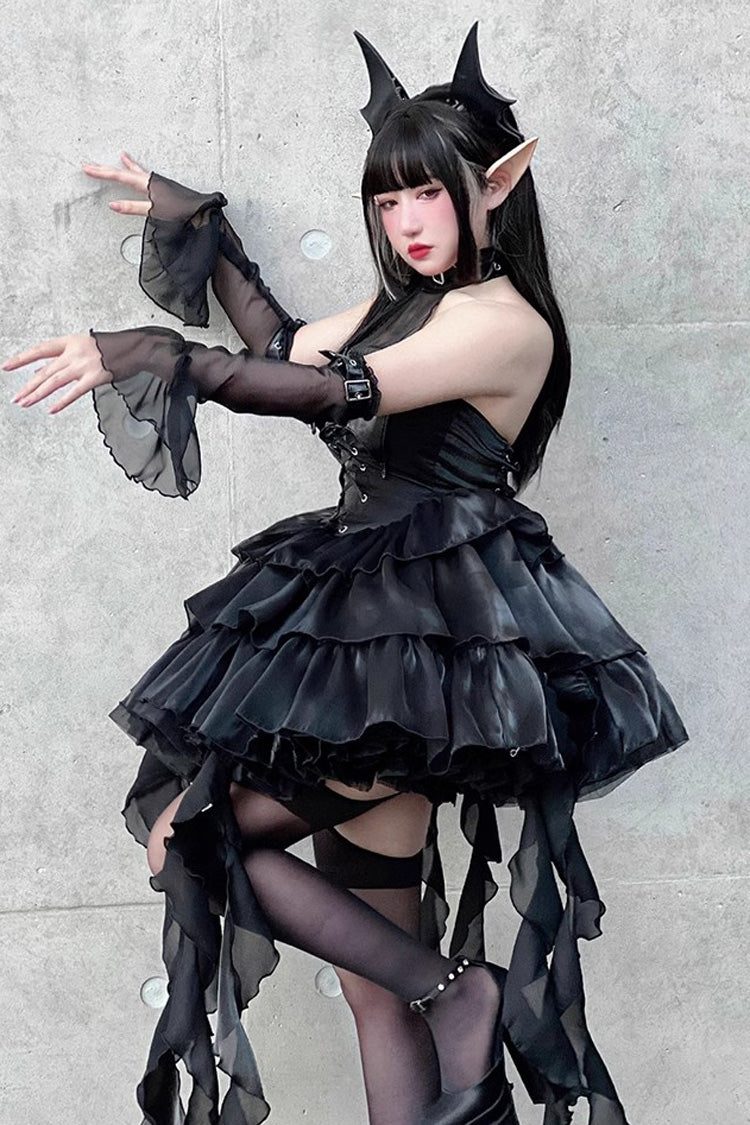 Sweet Lolita Dress - Pure Black Little Devil Sexy, Black, Lace Trim, Layered, Gothic Style - additional product view 10