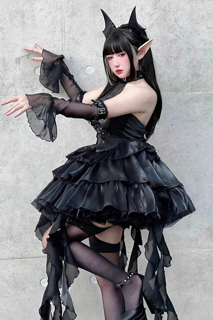 Sweet Lolita Dress - Pure Black Little Devil Sexy, Black, Lace Trim, Layered, Gothic Style - additional product view 10