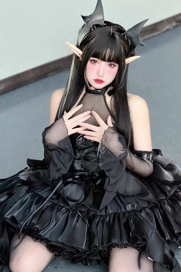 Sweet Lolita Dress - Pure Black Little Devil Sexy, Black, Lace Trim, Layered, Gothic Style - additional product view 11