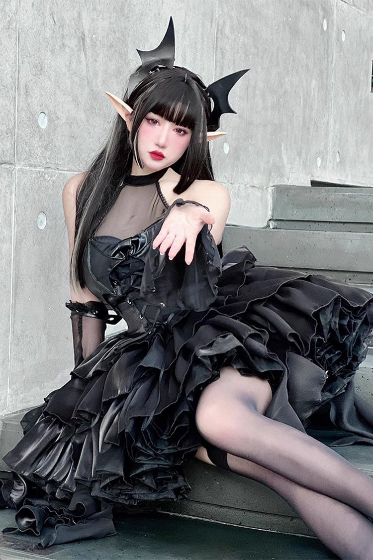 Sweet Lolita Dress - Pure Black Little Devil Sexy, Black, Lace Trim, Layered, Gothic Style - additional product view 12