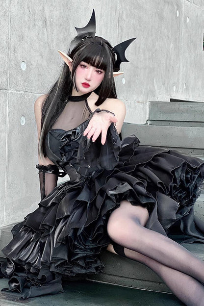 Sweet Lolita Dress - Pure Black Little Devil Sexy, Black, Lace Trim, Layered, Gothic Style - additional product view 12