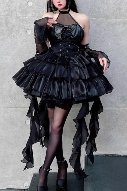 Sweet Lolita Dress - Pure Black Little Devil Sexy, Black, Lace Trim, Layered, Gothic Style - main product image