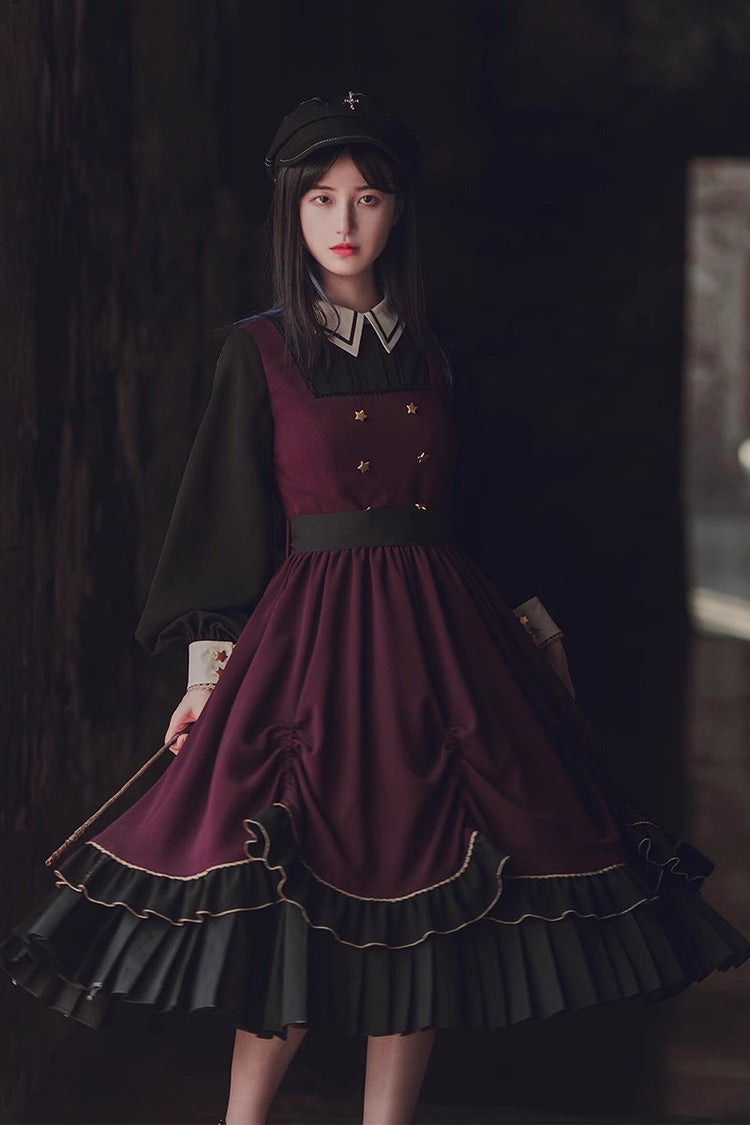 Sweet Lolita Dress - Purple/black Trainee Magician, 2 Colors, Pleated, Long Sleeves - additional product view 2