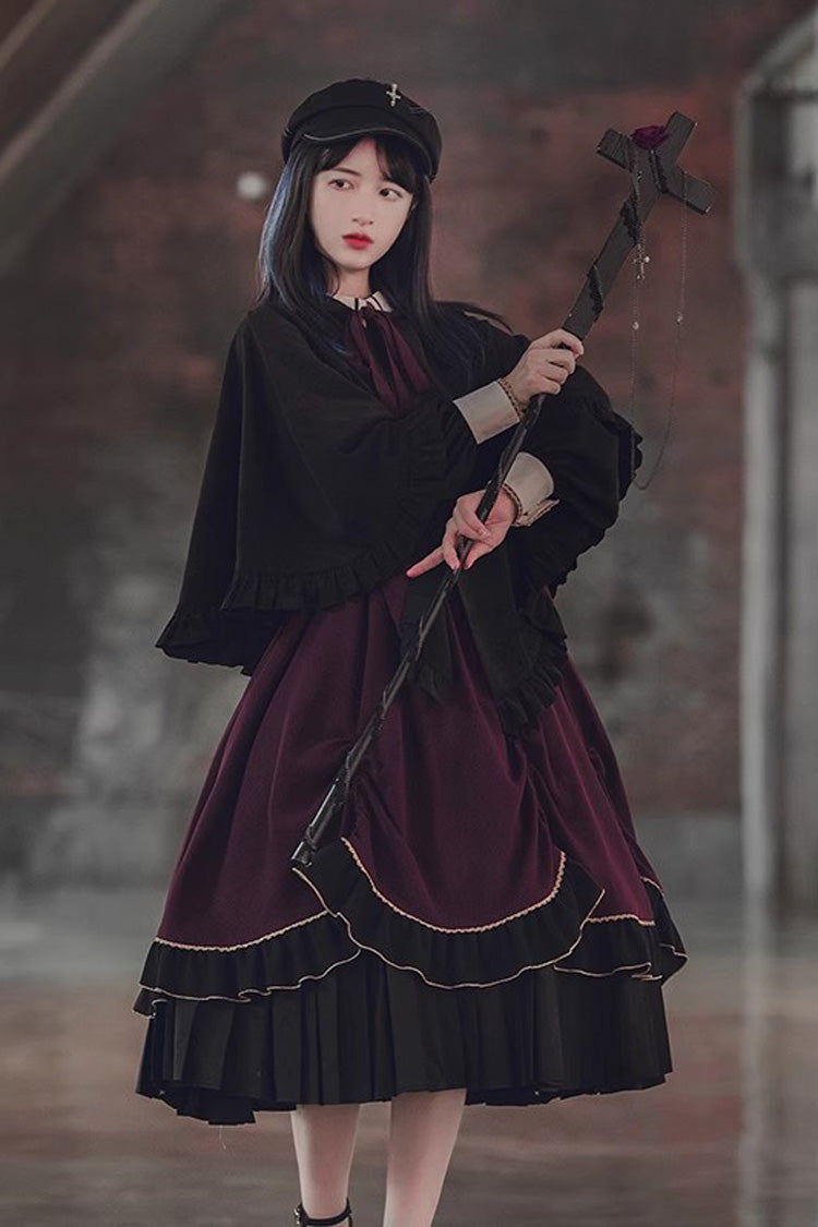 Sweet Lolita Dress - Purple/black Trainee Magician, 2 Colors, Pleated, Long Sleeves - additional product view 3