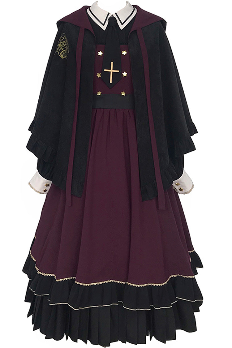 Sweet Lolita Dress - Purple/black Trainee Magician, 2 Colors, Pleated, Long Sleeves - additional product view 4