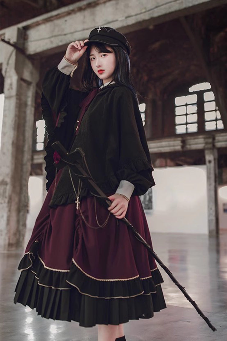 Sweet Lolita Dress - Purple/black Trainee Magician, 2 Colors, Pleated, Long Sleeves - additional product view 5