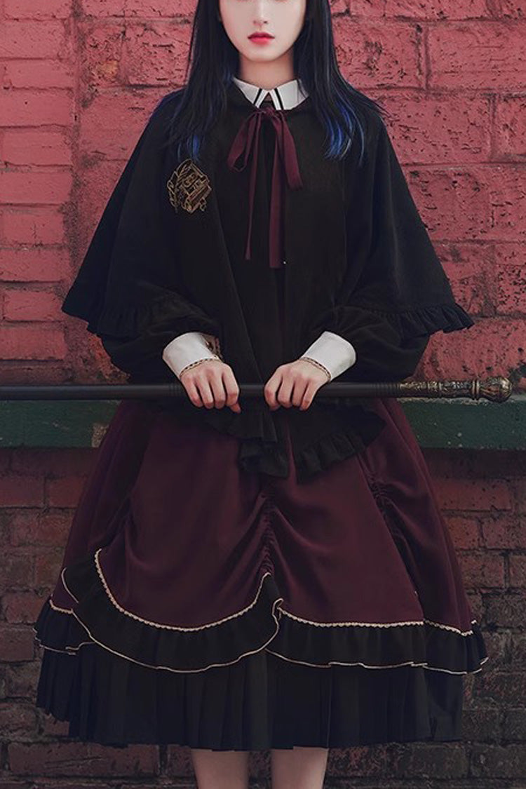 Sweet Lolita Dress - Purple/black Trainee Magician, 2 Colors, Pleated, Long Sleeves - main product image