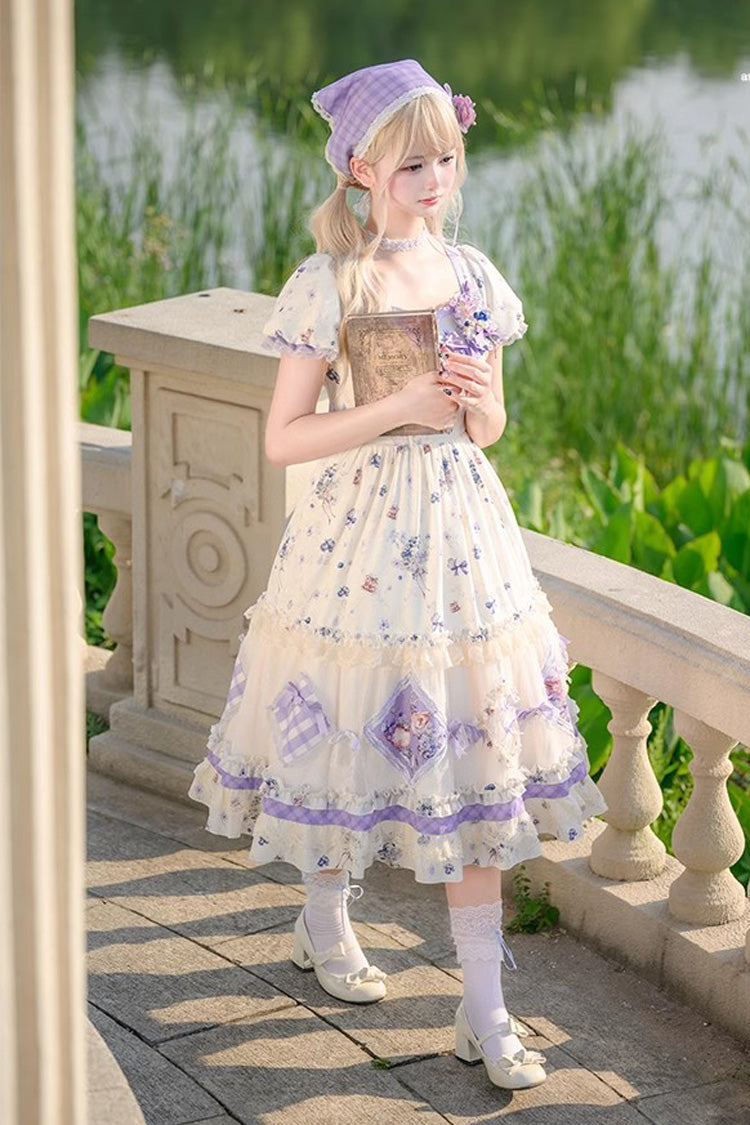 Sweet Lolita Dress - Purple/ivory Blueberry Pie Print, 2 Colors, Ruffled, Printed - additional product view 2