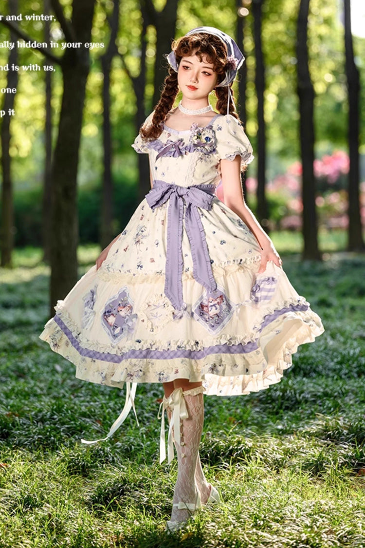 Sweet Lolita Dress - Purple/ivory Blueberry Pie Print, 2 Colors, Ruffled, Printed - additional product view 4