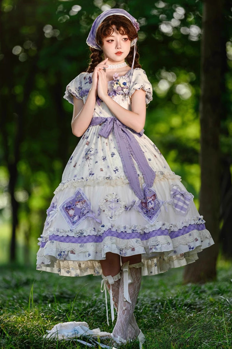 Sweet Lolita Dress - Purple/ivory Blueberry Pie Print, 2 Colors, Ruffled, Printed - additional product view 5