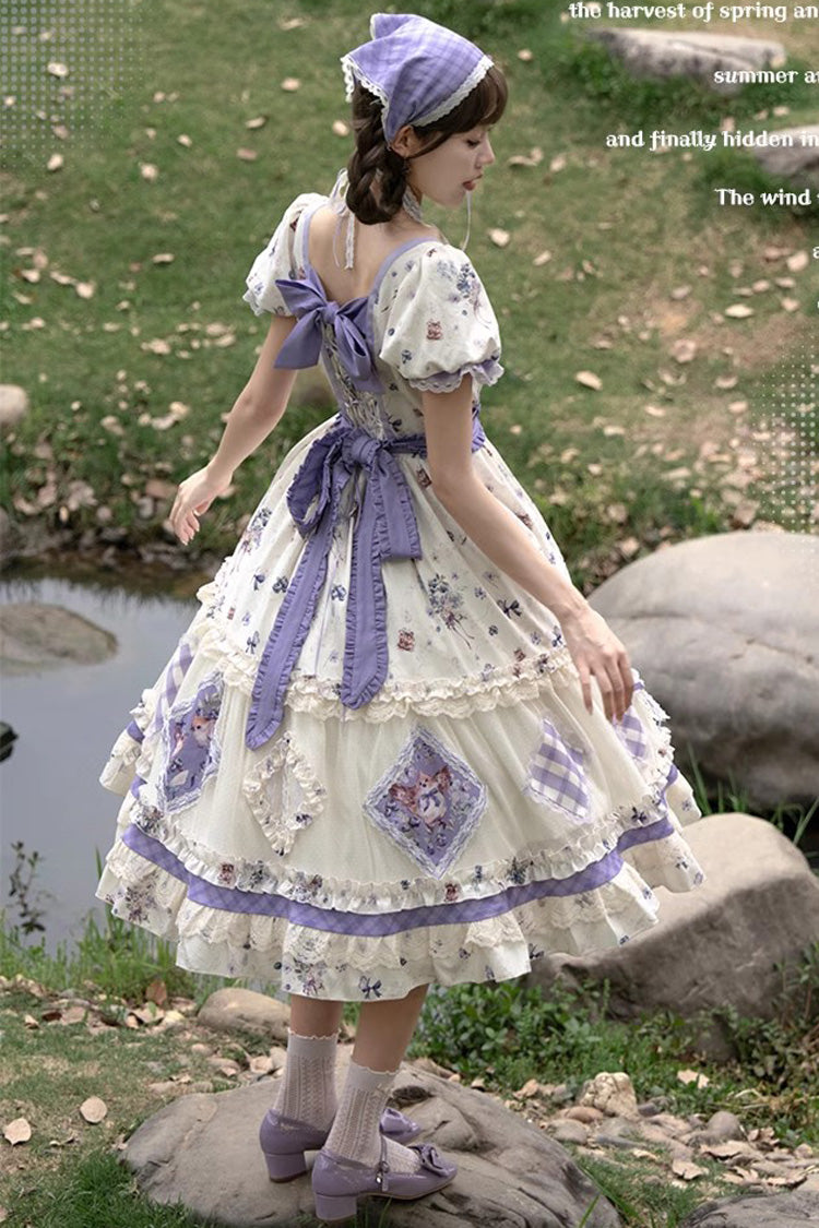 Sweet Lolita Dress - Purple/ivory Blueberry Pie Print, 2 Colors, Ruffled, Printed - additional product view 6