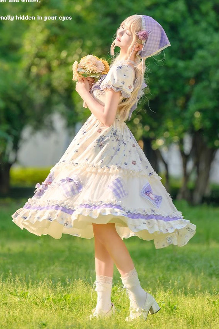 Sweet Lolita Dress - Purple/ivory Blueberry Pie Print, 2 Colors, Ruffled, Printed - additional product view 7