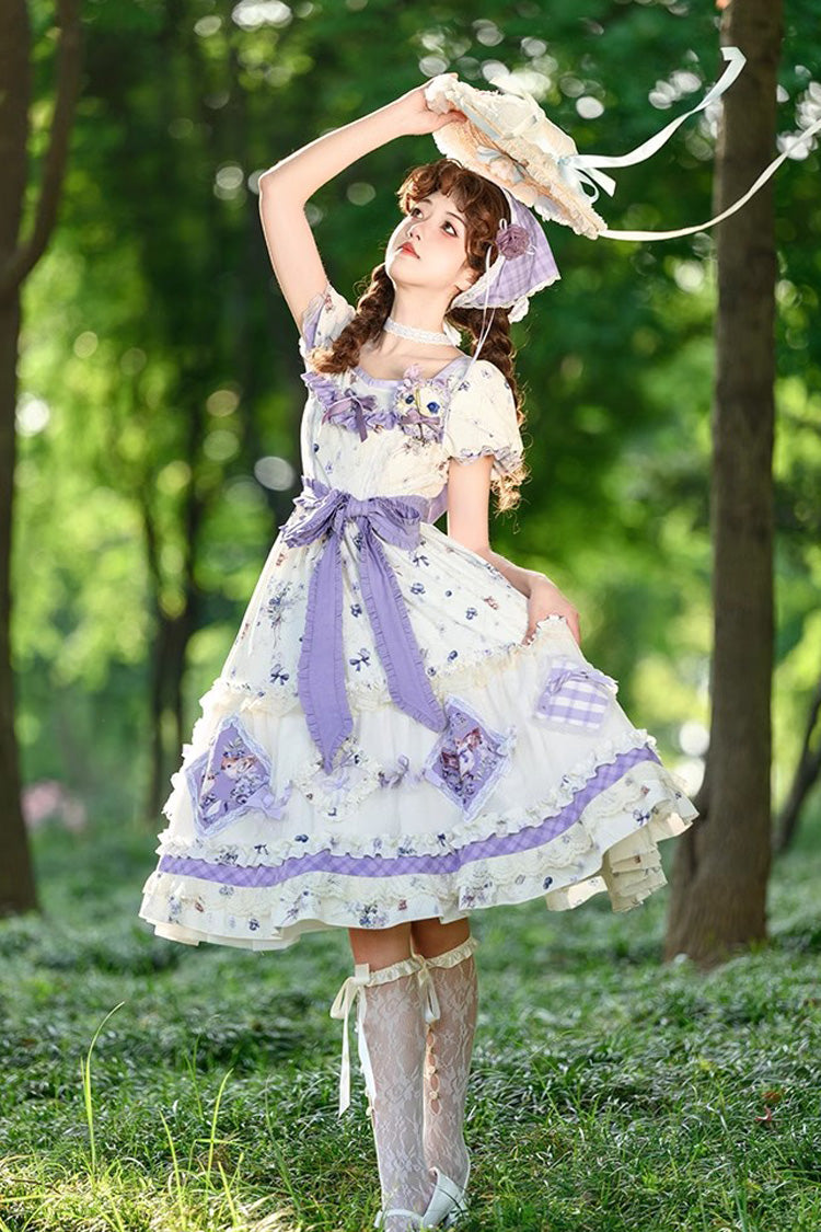 Sweet Lolita Dress - Purple/ivory Blueberry Pie Print, 2 Colors, Ruffled, Printed - additional product view 8
