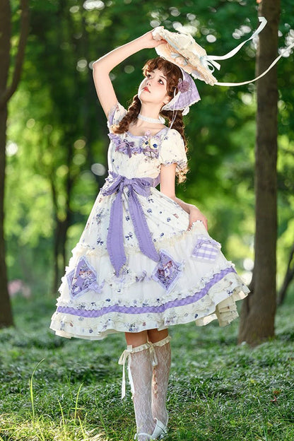 Sweet Lolita Dress - Purple/ivory Blueberry Pie Print, 2 Colors, Ruffled, Printed - additional product view 8
