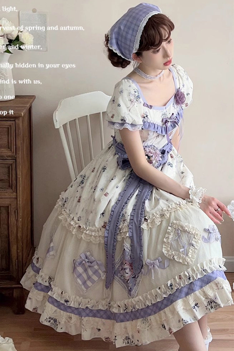 Sweet Lolita Dress - Purple/ivory Blueberry Pie Print, 2 Colors, Ruffled, Printed - additional product view 9