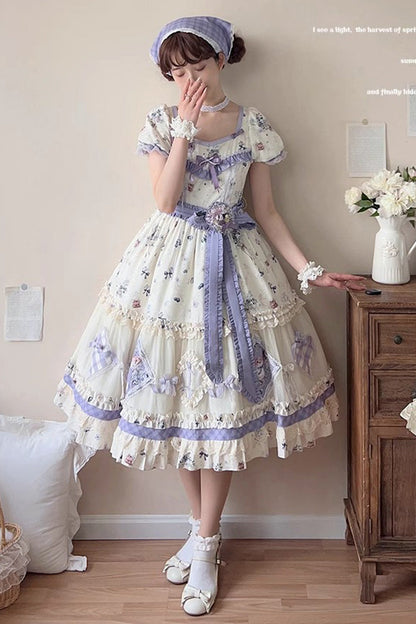 Sweet Lolita Dress - Purple/ivory Blueberry Pie Print, 2 Colors, Ruffled, Printed - additional product view 10