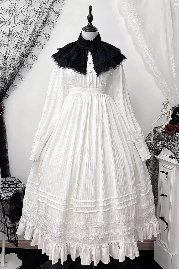 Sweet Lolita Dress - Quiet Place, White, Ruffled, Embroidered, Long Sleeves - additional product view 2