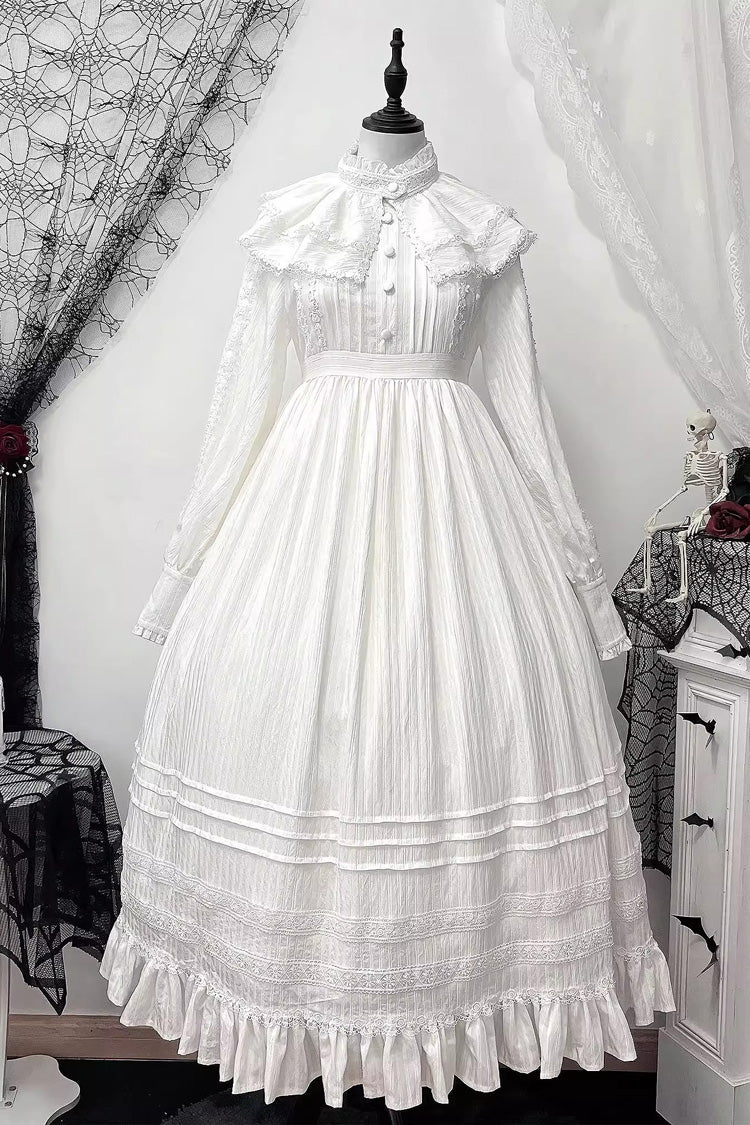 Sweet Lolita Dress - Quiet Place, White, Ruffled, Embroidered, Long Sleeves - additional product view 3