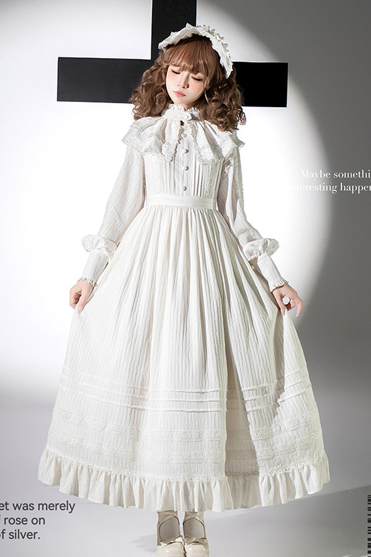 Sweet Lolita Dress - Quiet Place, White, Ruffled, Embroidered, Long Sleeves - additional product view 4