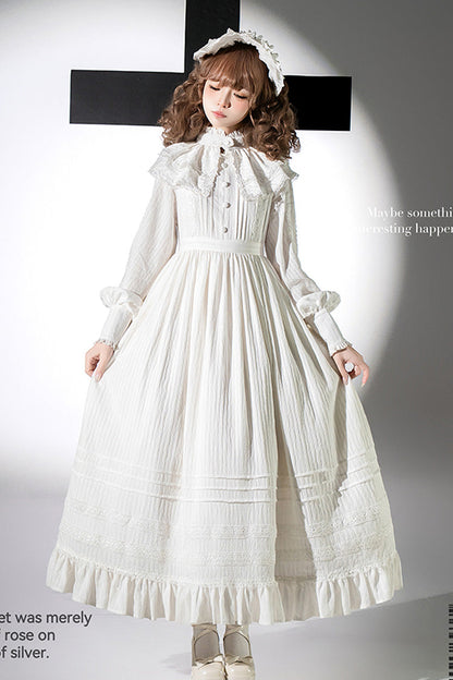 Sweet Lolita Dress - Quiet Place, White, Ruffled, Embroidered, Long Sleeves - additional product view 4