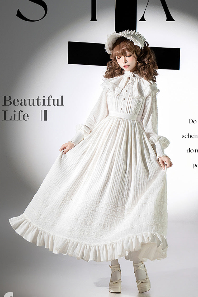 Sweet Lolita Dress - Quiet Place, White, Ruffled, Embroidered, Long Sleeves - additional product view 5
