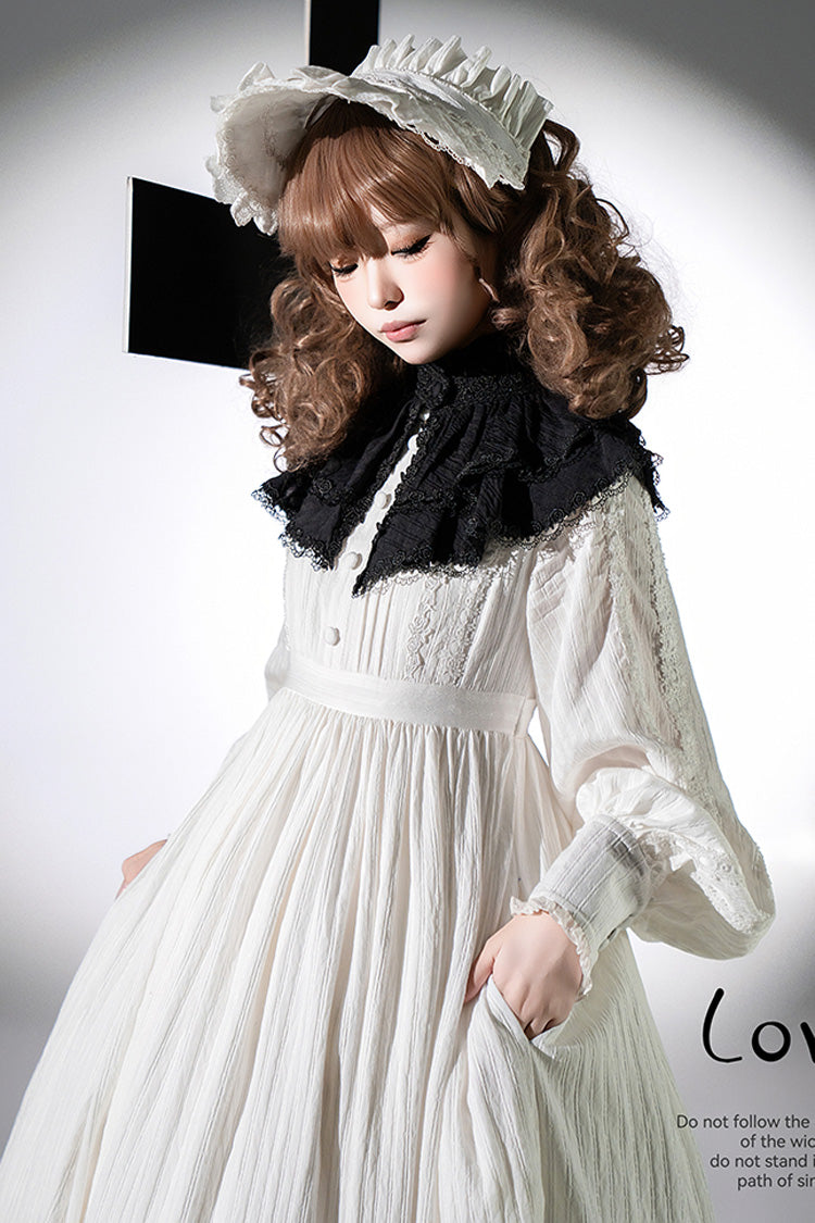 Sweet Lolita Dress - Quiet Place, White, Ruffled, Embroidered, Long Sleeves - additional product view 7