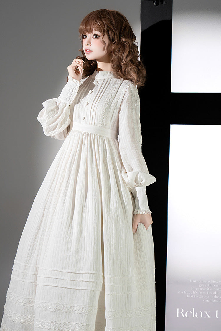 Sweet Lolita Dress - Quiet Place, White, Ruffled, Embroidered, Long Sleeves - additional product view 9