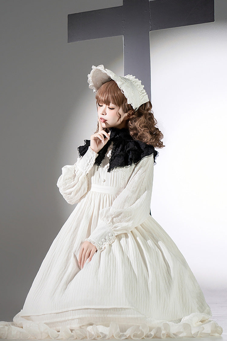 Sweet Lolita Dress - Quiet Place, White, Ruffled, Embroidered, Long Sleeves - additional product view 10