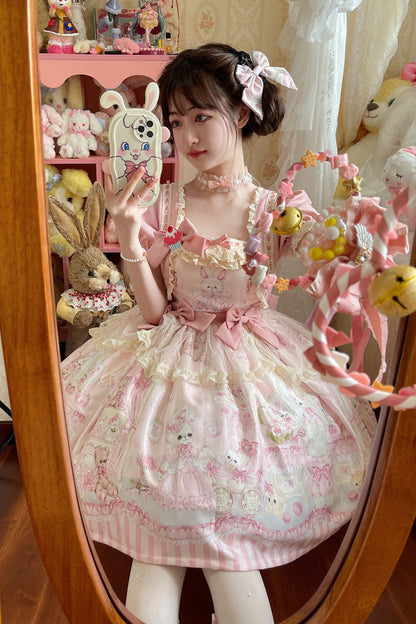 Sweet Lolita Dress - Rabbit Bear Wardrobe Print, 3 Colors, Detachable Detail, Printed - additional product view 4