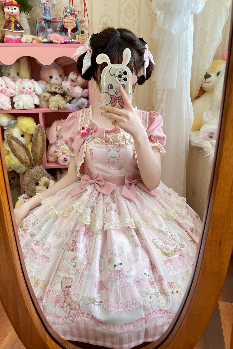 Sweet Lolita Dress - Rabbit Bear Wardrobe Print, 3 Colors, Detachable Detail, Printed - additional product view 6