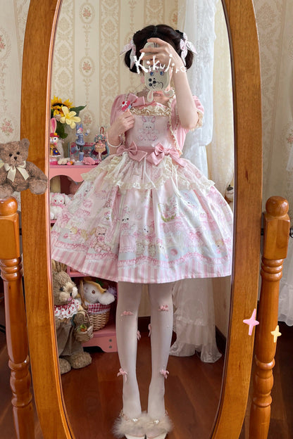 Sweet Lolita Dress - Rabbit Bear Wardrobe Print, 3 Colors, Detachable Detail, Printed - additional product view 8